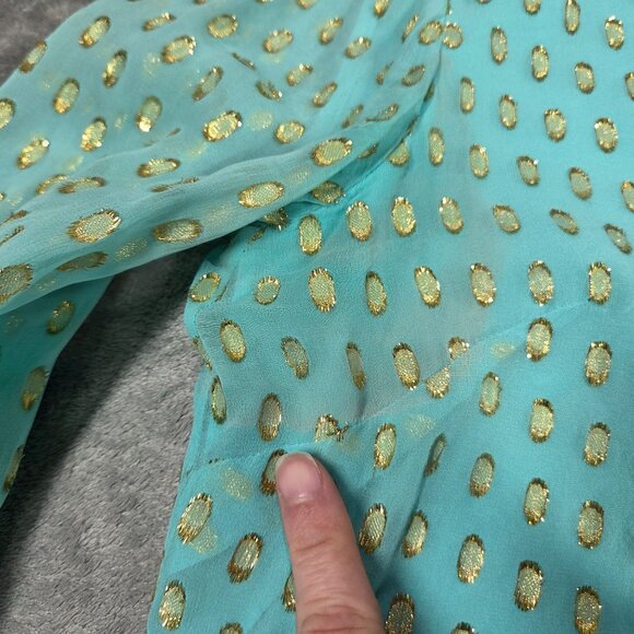 LILLY PULITZER Womens 10 Turquoise Gold Polka Dot Colby Silk Tunic Dress READ - Picture 6 of 15